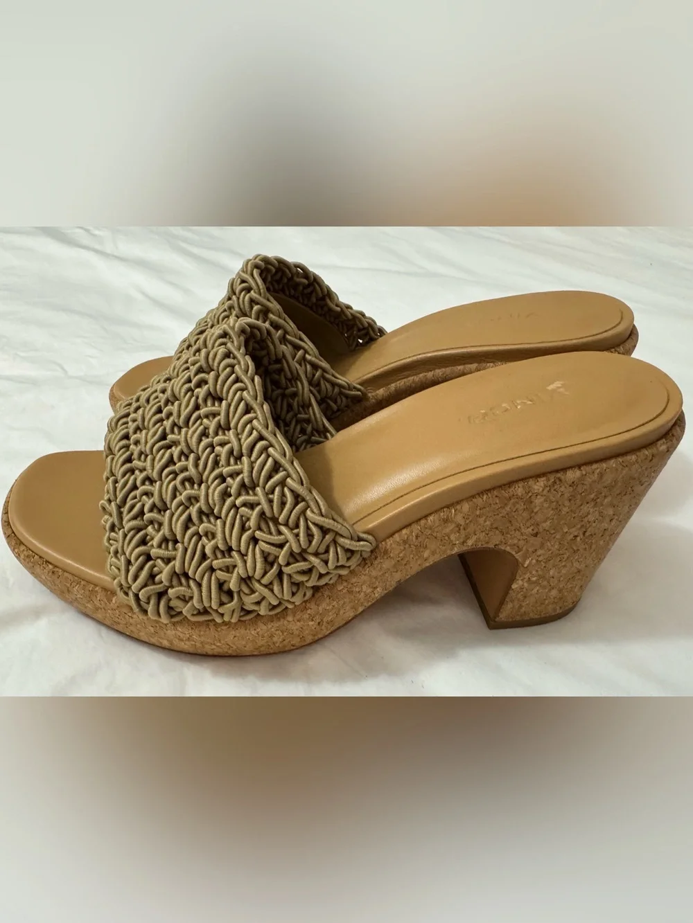 Vince Women's Size 8,5 Nicki Cork Retro Platform Slide Sandals Knotted Cord